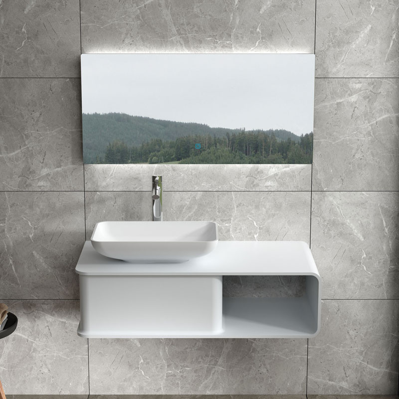 Plan de toilette SDVP6L avec vasque à poser carrée en solid surface Plan de toilette SDVP6L avec vasque à poser carrée en solid surface