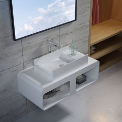 Plan de toilette avec vasque rectangulaire en solid surface SDK52 + SDV71