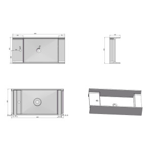 Plan et dimensions de la vasque murale SDV67L version gauche
