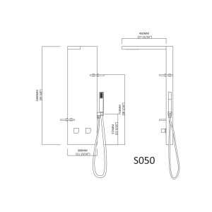 Plan et dimensions de la colonne de douche S050B 