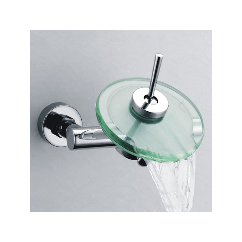 Robinet plaque en verre rond et mitigeur en tige Robinet plaque en verre rond et mitigeur en tige
