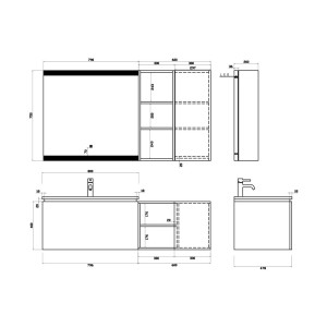 Dimensions de l'ensemble ALASSIO 800 Noir