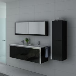 Grand meuble bain noir brillant avec rangements 2 vasques DIS025-1500N