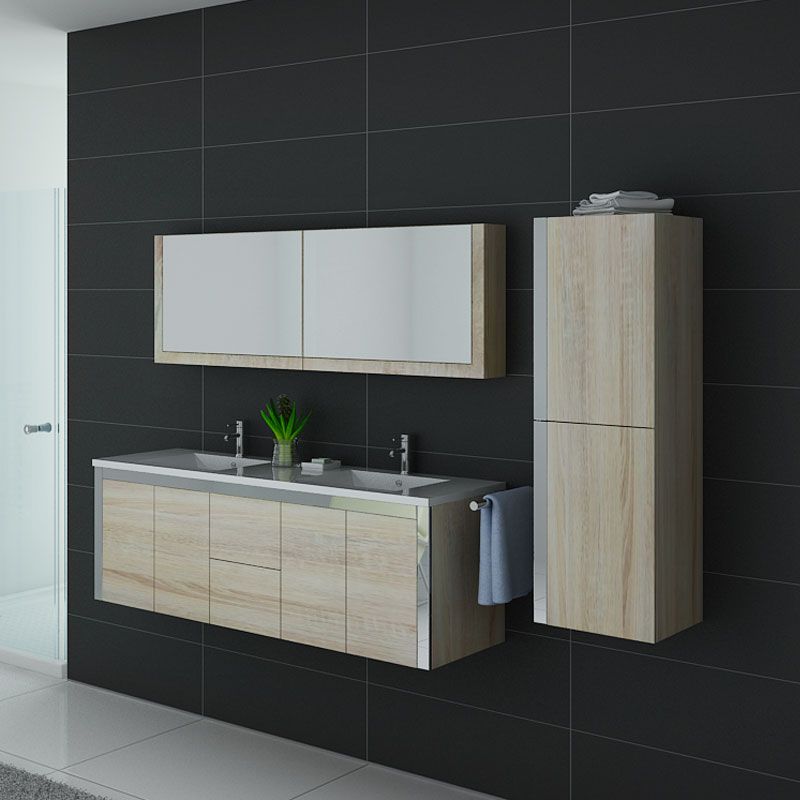 Meuble de salle de bain 2 vasques scandinave avec armoire et placard DIS025-1500SC