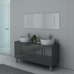 Meuble gris sur pied pour salle de bain 2 vasques DIS989GT