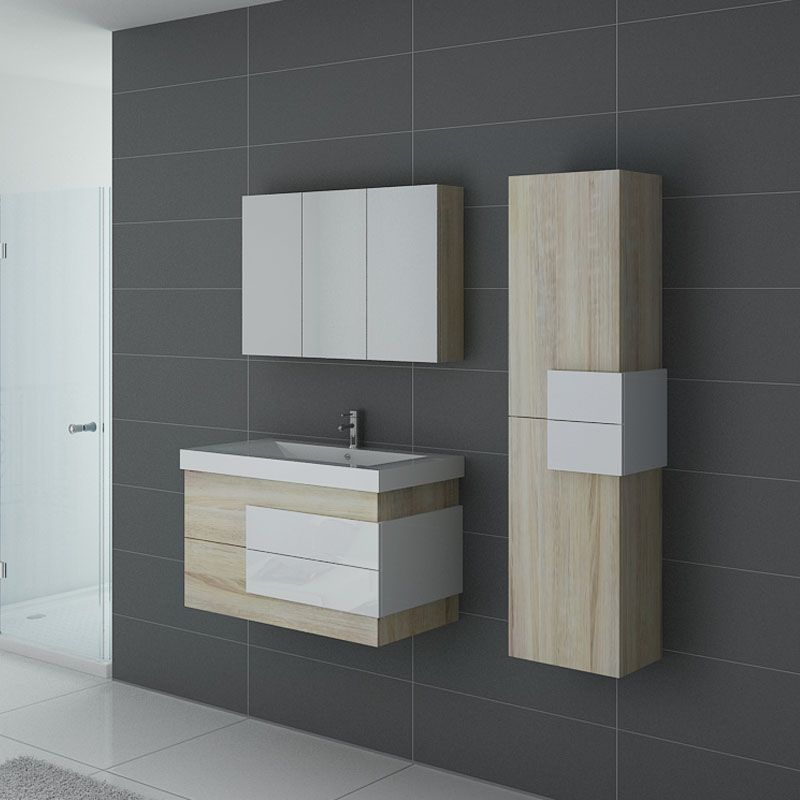 Meuble sous vasque 90 cm à deux tiroirs ARCOLA Scandinave et blanc