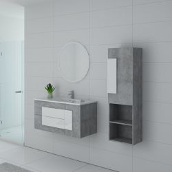 Meuble de salle de bain simple vasque CASTELLO 1000 Béton et Blanc