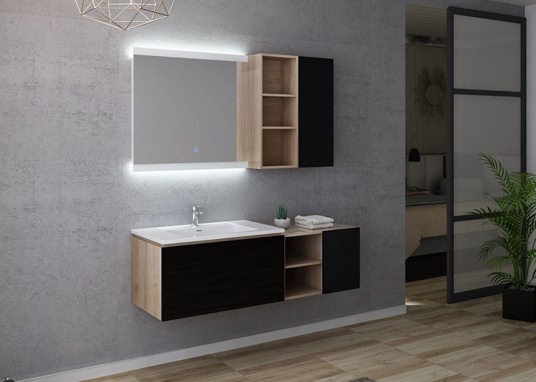 Meuble et miroir de salle de bain 80 cm, meuble avec vasque 80 cm Alassio