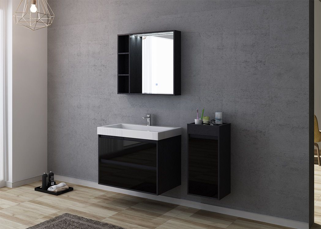 Meuble de salle de bain 80 cm noir, meuble sous lavabo 80 cm Brianza