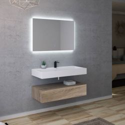 Meuble avec miroir pour salle de bain 100 cm, meuble de salle de bain blanc  laqué Teramo