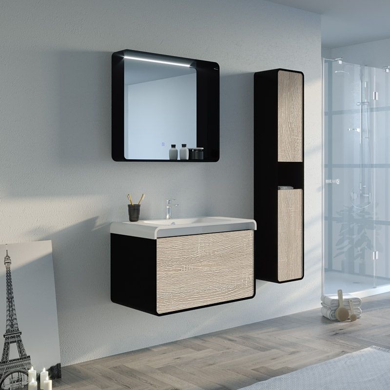 Meuble De Salle De Bain Suspendu 80 Cm Meuble De Salle De Bain 80 Cm Bois Et Noir Lumarzo