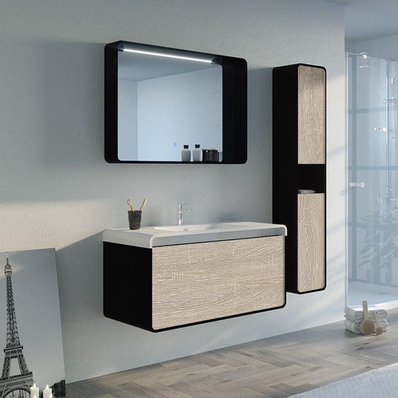 Meuble De Salle De Bain Suspendu 100 Cm Meuble De Salle De Bain 100 Cm Bois Et Noir Lumarzo