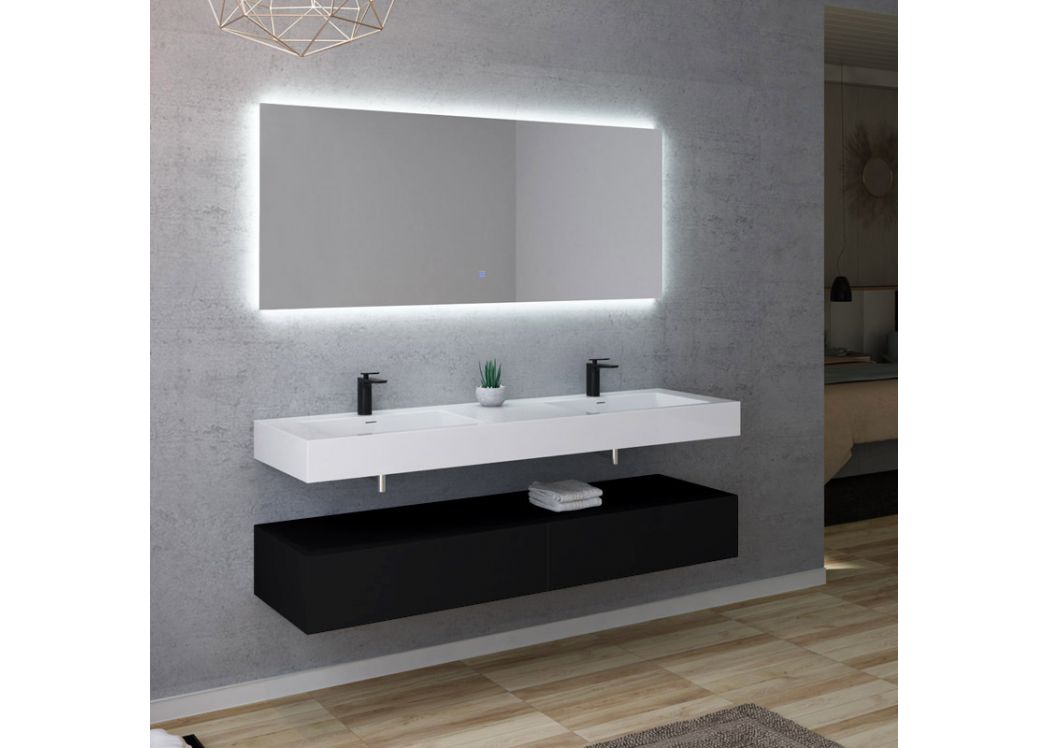 Meuble salle de bain vasque double en teck 160 cm