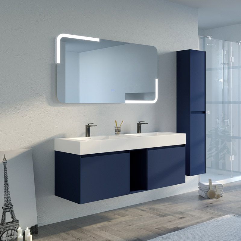 Meubles de salle de bain double vasque bleu saphir Artena 1400