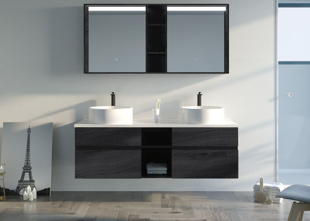 Meuble salle de bain Bellissimo noir 150 cm