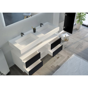 Meuble salle de bain VISENZA 1400 Noir détail rangements 