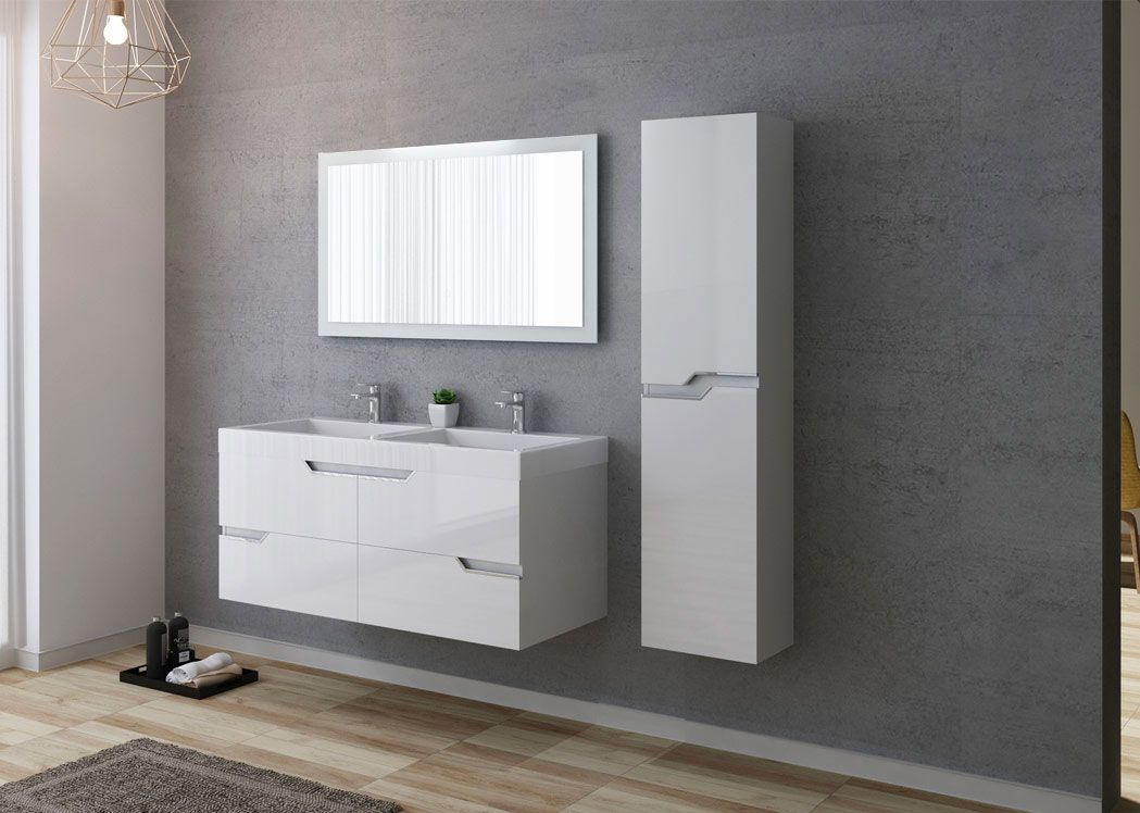 Meuble lavabo double colonne Meandy blanc avec vasque - Selsey