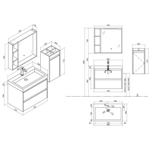 Dimensions meuble de salle de bain BRIANZA 800