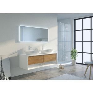 Meuble salle de bain BELLANO 1400 Bois naturel et Blanc