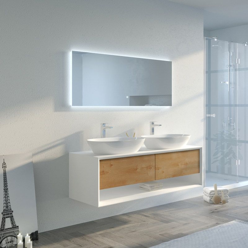 Meuble salle de bain BELLANO 1400 Bois naturel et Blanc