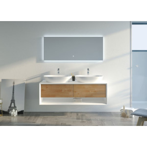 Meuble salle de bain BELLANO 1400 Bois naturel et Blanc