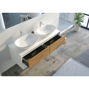 Meuble salle de bain BELLANO 1400 Bois naturel et Blanc