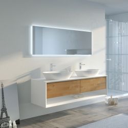 Meuble salle de bain BELLANO 1600 Bois naturel et Blanc