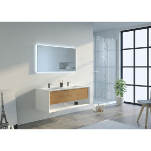 Meuble salle de bain PIAZZA 1200 Bois naturel et Blanc