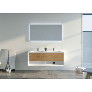 Meuble salle de bain PIAZZA 1200 Bois naturel et Blanc