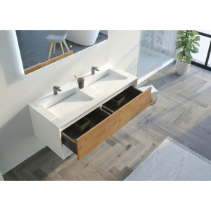 Meuble salle de bain PIAZZA 1200 Bois naturel et Blanc