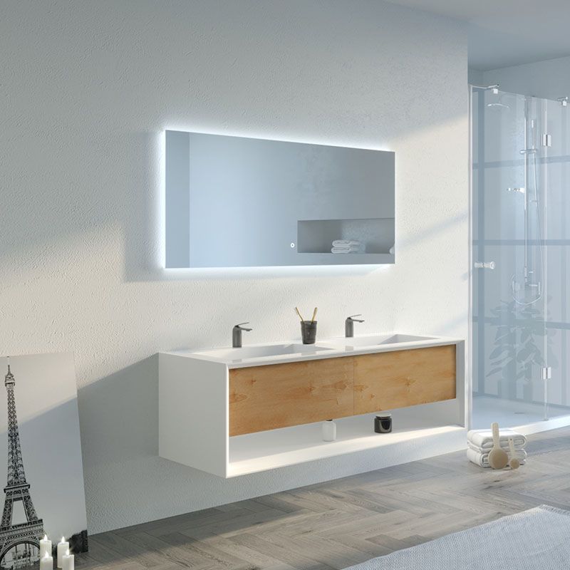 Meuble salle de bain PIAZZA 1400 Bois naturel et Blanc