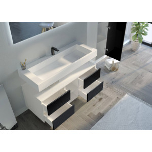 Détail tiroirs Meuble salle de bain VISENZA 1200 Noir