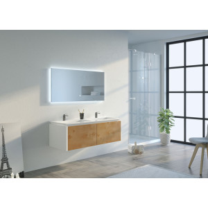 Meuble salle de bain FABRIZIA 1200 Bois naturel et Blanc