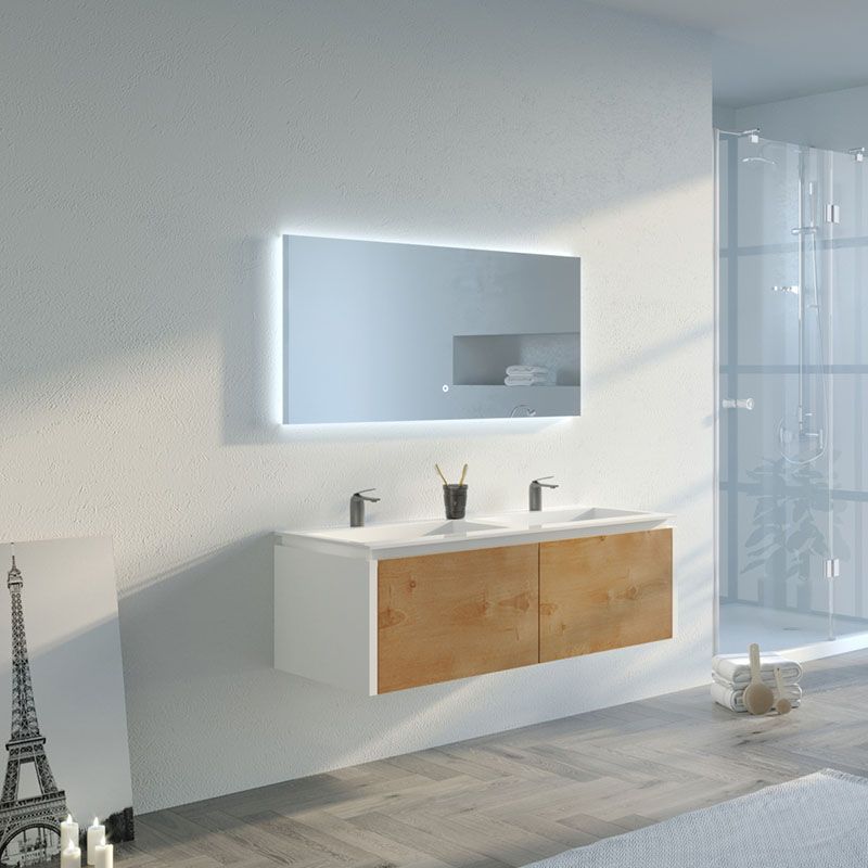 Meuble salle de bain FABRIZIA 1200 Bois naturel et Blanc