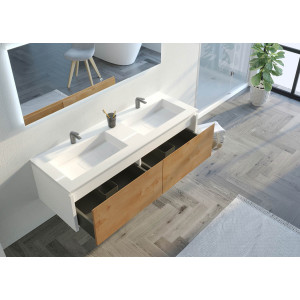 Meuble salle de bain FABRIZIA 1400 Bois naturel et Blanc