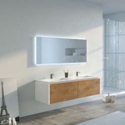 Meuble salle de bain FABRIZIA 1400 Bois naturel et Blanc