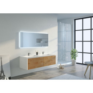 Meuble salle de bain FABRIZIA 1400 Bois naturel et Blanc