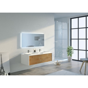 Meuble salle de bain SPEZZANO 1200 Bois naturel et Blanc