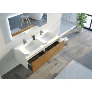 Rangements Meuble salle de bain SPEZZANO 1200 Bois naturel et Blanc