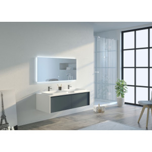 Ensemble de meuble salle de bain SPEZZANO 1200 Gris béton et Blanc