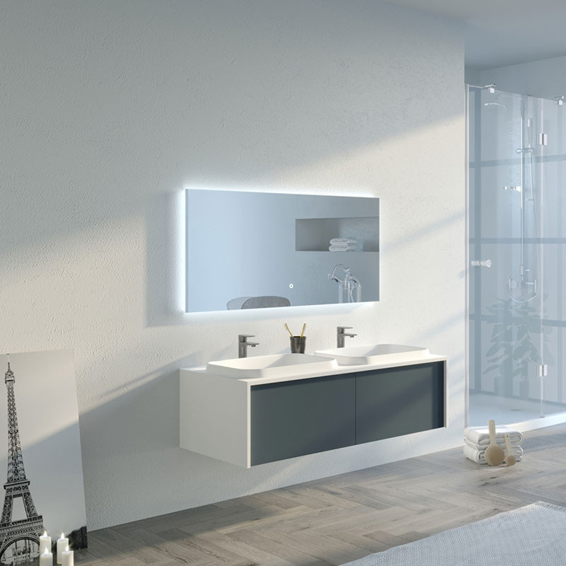 Meuble de salle de bain SPEZZANO 1200 Gris béton et Blanc
