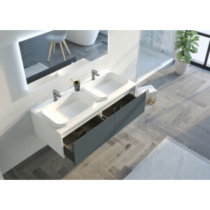 Meuble 2 tiroirs  salle de bain SPEZZANO 1200 Gris béton et Blanc