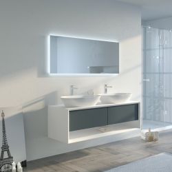 Meuble salle de bain BELLANO 1400 Gris béton et Blanc