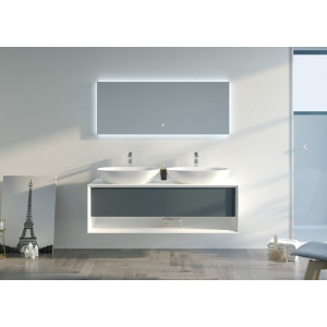 Meuble salle de bain BELLANO 1400 Gris béton et Blanc