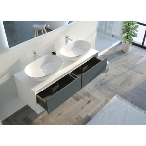 Meuble salle de bain BELLANO 1400 Gris béton et Blanc Meuble salle de bain BELLANO 1400 Gris béton et Blanc