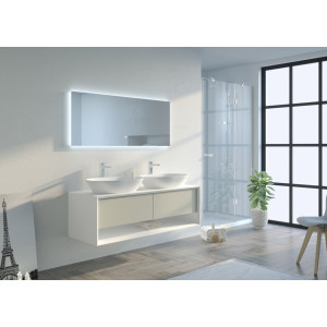 Meuble salle de bain BELLANO 1400 Beige galet et Blanc