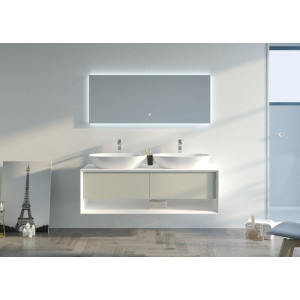 Meuble salle de bain BELLANO 1400 Beige galet et Blanc
