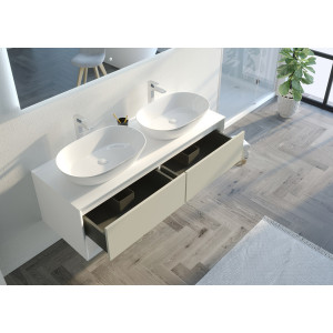 Meuble salle de bain BELLANO 1400 Beige galet et Blanc