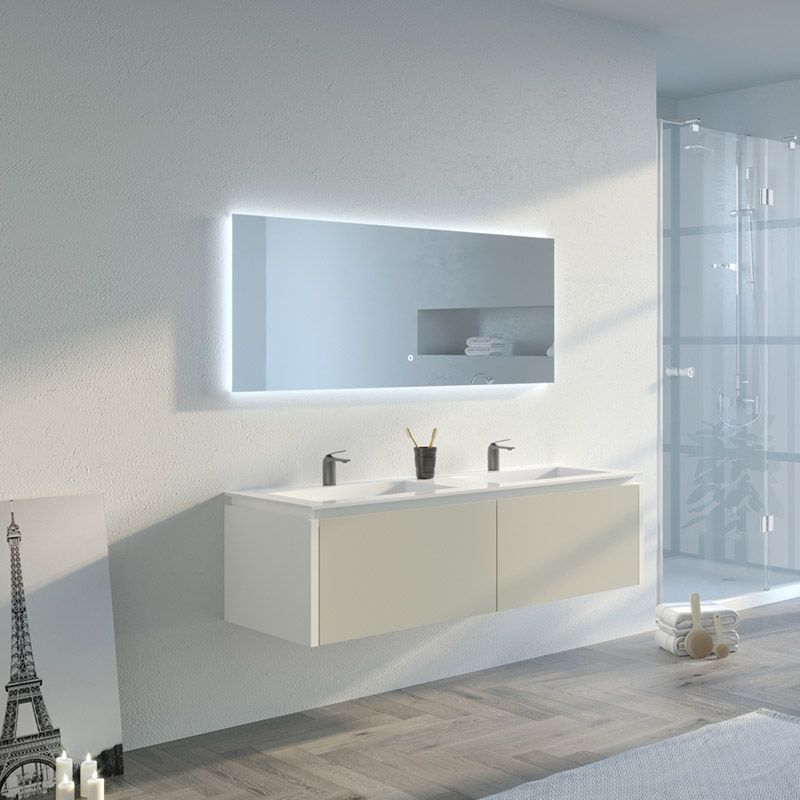 Meuble salle de bain FABRIZIA 1400 Beige galet et Blanc