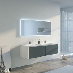 Meuble salle de bain FABRIZIA 1400 Gris béton et Blanc